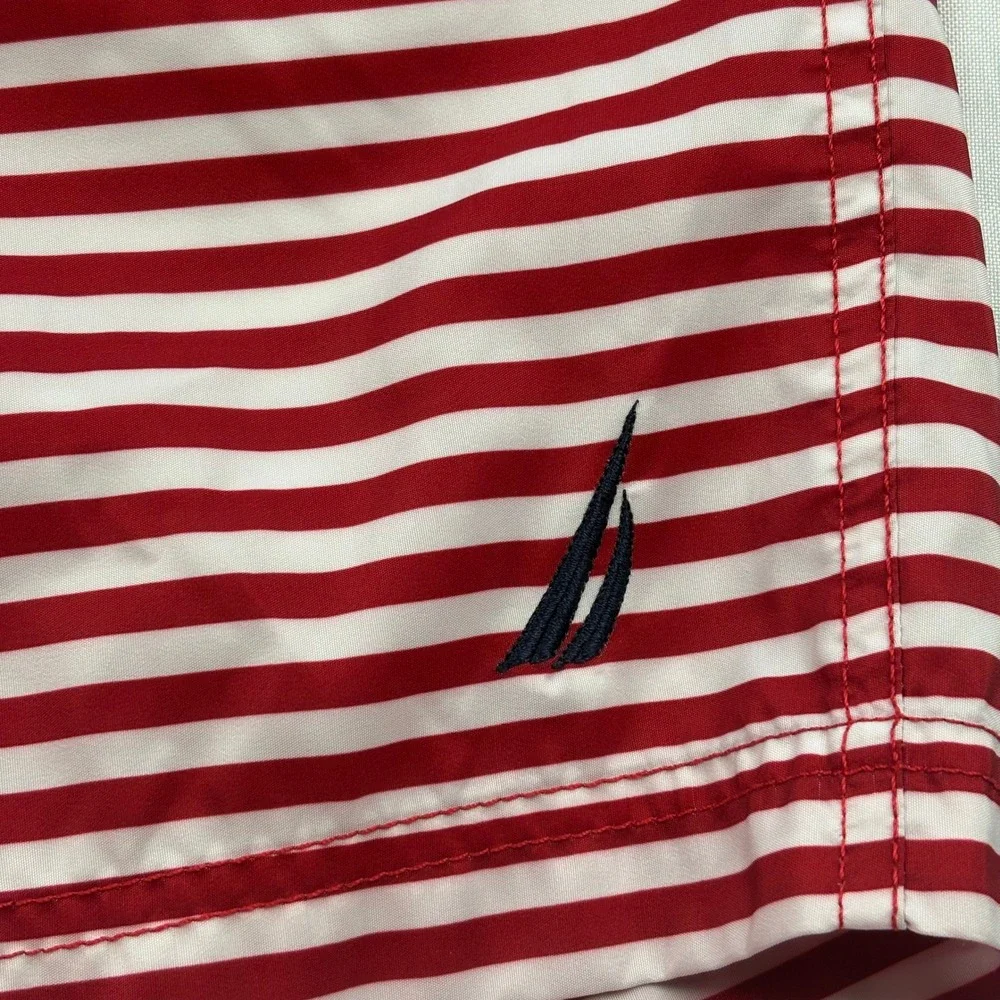 Nautica Mens‎ M Swim Trunks RWB Stripe Quick Dry Board Shorts Beachwear Pockets
